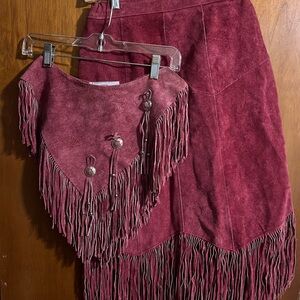 Elegant Fringed Skirt Set in Rich Pink